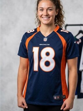 Denver Broncos Peyton Manning NFL Nike Navy and Orange Football Jersey #18